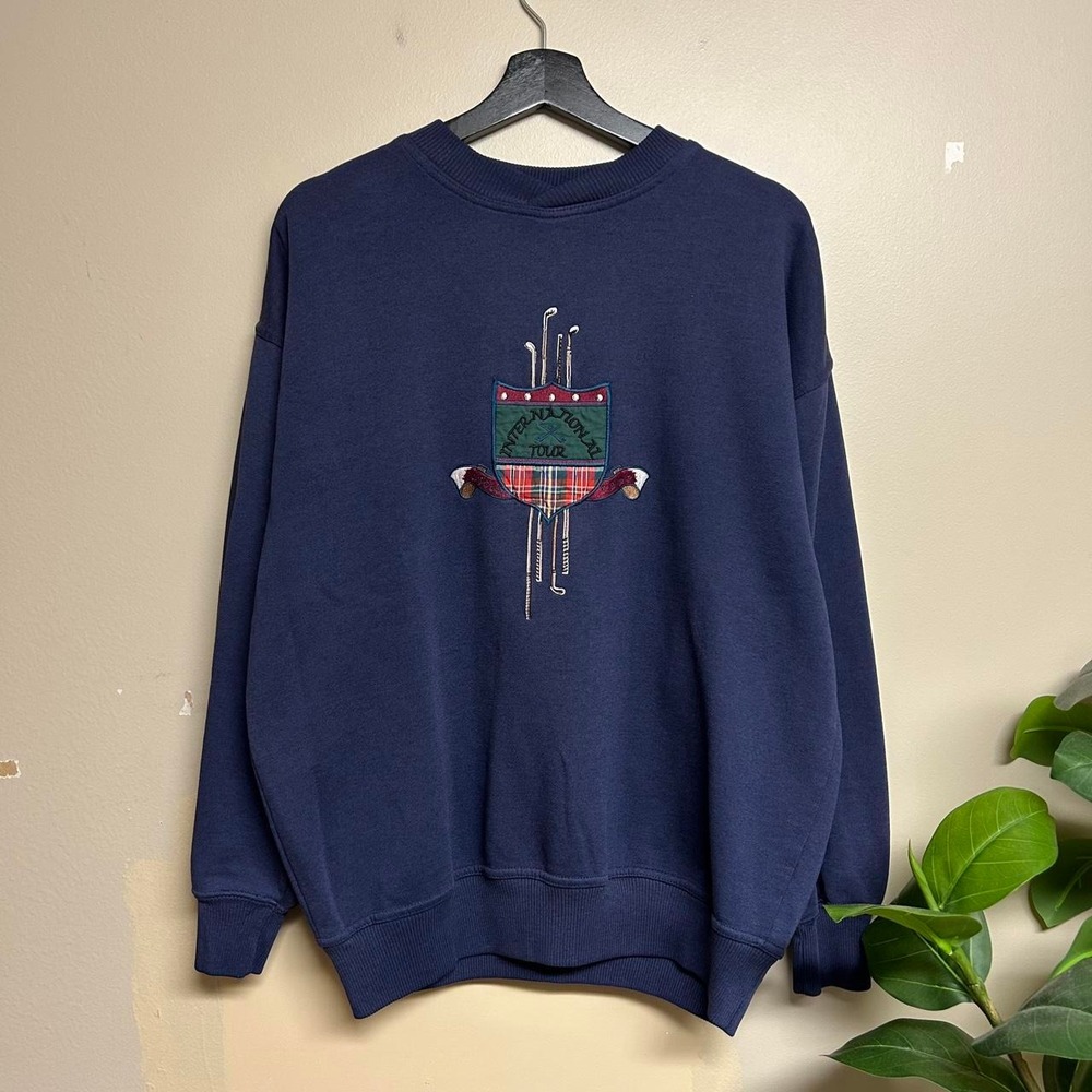 Vintage Trader Bay International Tour Golf Embroidered Navy Sweatshirt Mens L